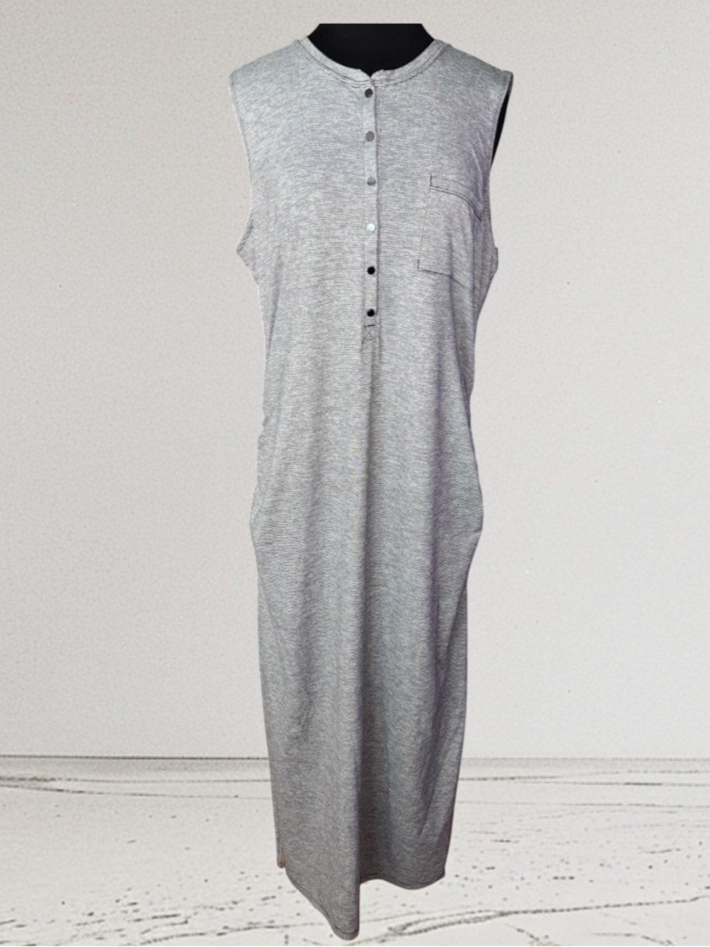 Athleta Gray Sleeveless Henley Maxi Dress, P2P:20.5-23”;L:60”